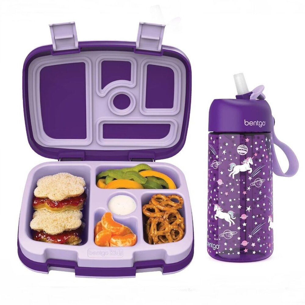 Bentgo Plastic Purple Unicorn Lunch Box with Water Bottle